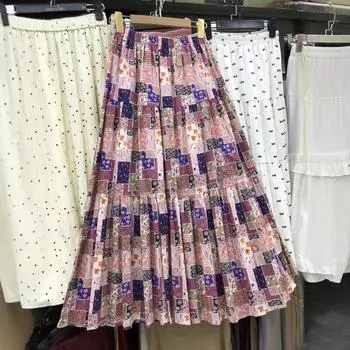 Юбка в стиле ретро для женщин 2025 года, весна-лето, новая длинная юбка с большим маятником, тонкая юбка с высокой талией, дизайн, нишевая юбка с цветочным принтом one size fits all жёлтый