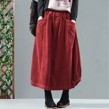 Юбка вельветовая ретро женская осенняя свободная и тонкая универсальная повседневная юбка средней длины для омоложения One size коричневый