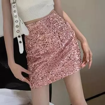 Юбка Yousheng, сексуальная, с высокой талией, с запахом на бедрах, однотонная, с блестящими пайетками, мини-юбка для отдыха, пляжа, путешествий, вечеринок XL