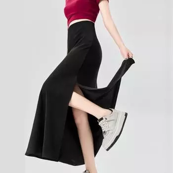 Юбка Yousheng женская с разрезом, эластичная, с высокой талией, гладкая атласная юбка миди, однотонная, облегающая, летняя, длинная юбка XL