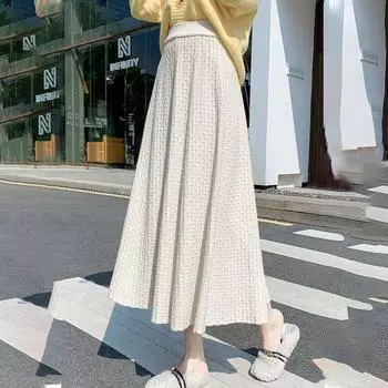 Юбка женская 2022 осень и зима трикотажная юбка средней длины все матчи тонкая высокая талия A-line корейская твердая юбка женская