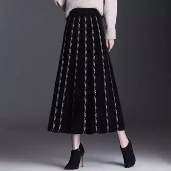 Юбка женская 2022 осень и зима трикотажная юбка высокая талия a-line средняя длина юбка плиссированная длинная женщина