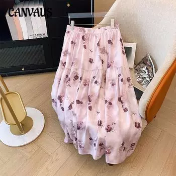 Юбка женская больших размеров весна-осень, темперамент, высокая талия, цветочная юбка А-силуэта, полубоди 2XL розовый