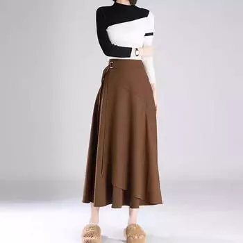 Юбка женская длинная юбка весна и осень женская маленькая черная с высокой талией a word женская свисающая средняя и длинная пышная юбка One size (recommended weight 80-75kg) чёрный
