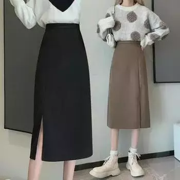 Юбка женская кофейного цвета средней длины с разрезом и А-силуэтом 022 XS чёрный