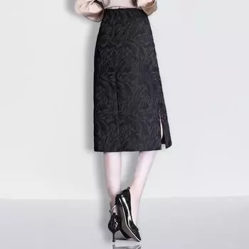 Юбка женская летняя черная юбка средней и длинной длины с высокой талией, женская юбка-драп, весенняя женская юбка небольшого размера высокого класса M