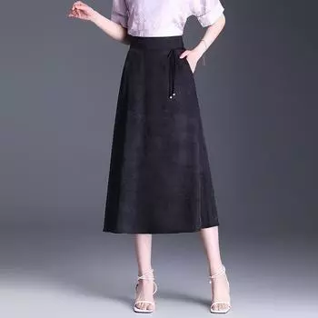 Юбка женская летняя длинная юбка весенняя женская маленькая черная с высокой талией a word женская свисающая средняя и длинная пышная юбка M (recommended weight 90-50 kg) чёрный