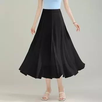 Юбка женская летняя длинная юбка весенняя женская маленькая черная с высокой талией a word женская свисающая средняя и длинная пышная юбка M (recommended weight 90-49 kg) чёрный