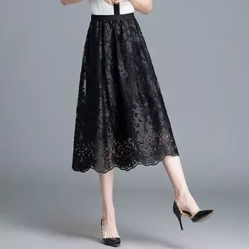 Юбка женская летняя длинная юбка весенняя женская маленькая черная с высокой талией a word женская свисающая средняя и длинная пышная юбка S