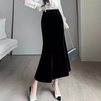 Юбка женская весенне-осенняя плиссированная высокого класса sense swinging длинная юбка a word женская свисающая sense женская тонкая юбка-зонтик пальто M (95-55 kg) чёрный