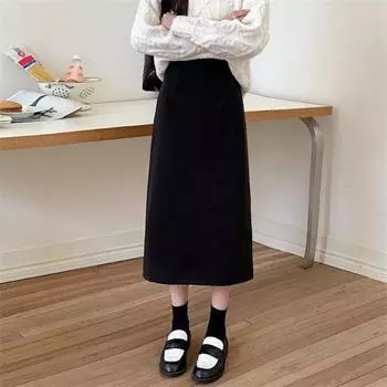 Юбка женская Yousheng A-Line, эластичная, с высокой талией, однотонная, с разрезом в стиле ретро, однотонная, осенне-зимняя, утягивающая юбка S кофейный