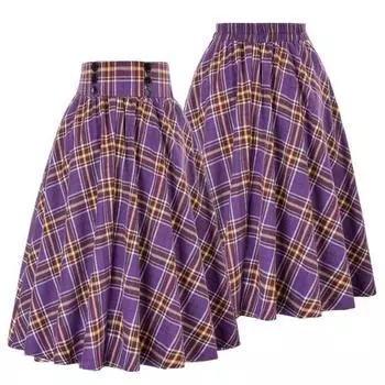Юбка женская Yousheng эластичная юбка-миди с высокой талией А-силуэта контрастного цвета с клетчатым принтом, большой подол, юбка длиной до середины икры, повседневная одежда S красный