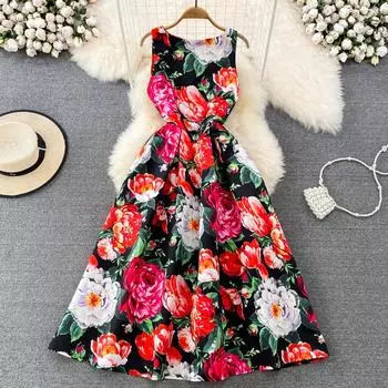 Юбка-жилет в стиле ретро в европейском и американском стиле. Высококачественное легкое роскошное платье трапециевидной формы с круглым вырезом и талией без рукавов. S зелёный