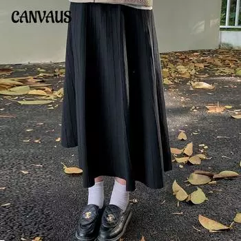 Юбка-зонтик для женщин больших размеров с высокой талией, утягивающая промежность, осенняя свободная трикотажная юбка XL чёрный