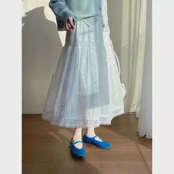 Юбка-зонтик из хлопка с ажурным кружевом Little Fresh - женская белая юбка M белый