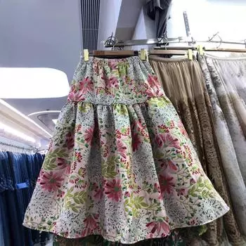 Юбка-зонтик из жаккарда с рельефным узором Sweet wind heavy industry, покрывающая мясо и показывающая худобу, модная юбка-фонарик, уменьшающая возраст one size fits all зелёный