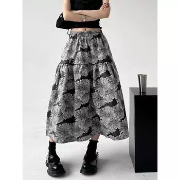 Юбка-зонтик средней длины с высокой талией из жаккардового переплетения А-силуэта в стиле Хепберн QT2057 one size красный