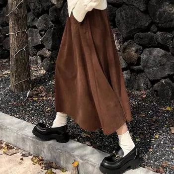 Юбка-зонтик в стиле ретро из вельвета, прикрывающая промежность, женская зимняя бархатная юбка L кофейный