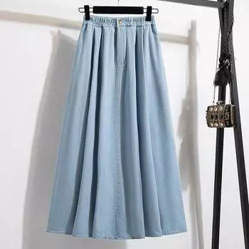 Юбки больших размеров DIMANAF Джинсовые Пуговицы Модный Пэчворк Женская Юбка Синяя Короткая Юбка Свободного Кроя 3XL 5XL L синий