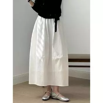 Юбки-бутоны с высокой талией Johnature Мешковатый стиль Весна Лето Простые Юбки для женщин с эластичной талией M белый
