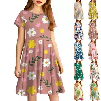 Юбки для девочек, маленькие цветочные платья с милыми принтами, юбки для детей 100 армия зеленый