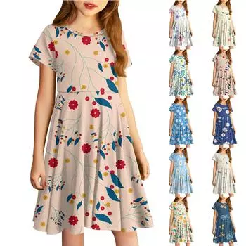 Юбки для девочек, маленькие цветочные платья с милыми принтами, юбки для детей 100 бежевый