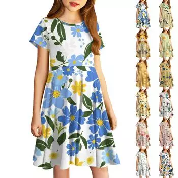 Юбки для девочек, маленькие цветочные платья с милыми принтами, юбки для детей 100 бежевый