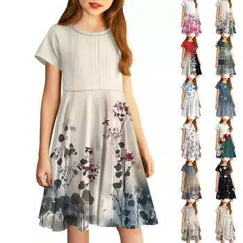 Юбки для девочек, маленькие цветочные платья с милыми принтами, юбки для детей 100 бежевый