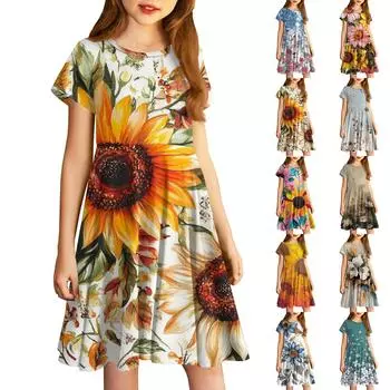 Юбки для девочек, маленькие цветочные платья с милыми принтами, юбки для детей 100 синий