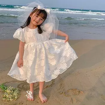 Юбки для девочек, милое платье с пышными рукавами и большим цветком, платье принцессы 11