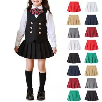 Юбки для девочек Плиссированные теннисные юбки для девочек Юбка-трапеция с эластичной талией Школьная форма L бежевый