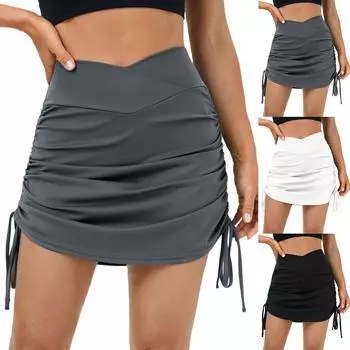 Юбки для плавания для женщин, шорты для купания под модными юбками на завязках с высокой талией M чёрный