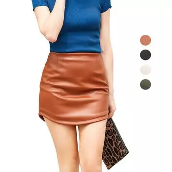Юбки из искусственной кожи для женщин, эластичные изогнутые облегающие мини-платья из искусственной кожи, однотонная эластичная юбка с запахом на бедрах XS верблюд