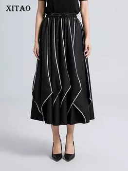 Юбки контрастного цвета в полоску с принтом XITAO ZY8912 One Size чёрный