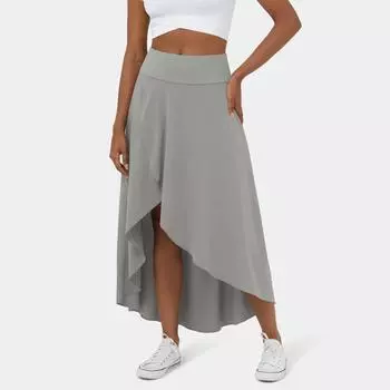 Юбки-миди для женщин, повседневная элегантная юбка с разрезом и запахом, асимметричная эластичная драпированная юбка с высокой талией L серый