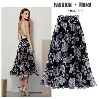 Юбки миди из шифона с цветочным принтом Qooth, женские, элегантные, с бантом, весенне-летние, пляжные, с высокой талией, повседневные юбки для женщин QT2404