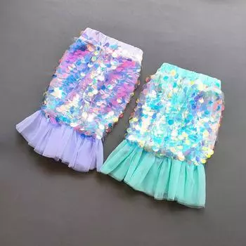 Юбки с блестками и бисером для девочек, детские сетчатые юбки принцессы с русалкой