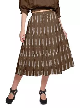 Юбки с принтом Moomaya для женщин, юбка ниже колена, одежда для девочек 2X-3X коричневый