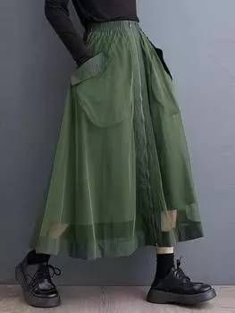 Юбки XITAO из марли с карманами-молниями в стиле пэчворк HJF5086 One Size чёрный