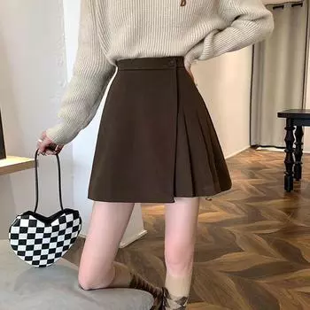 Юбки женские нерегулярные с высокой талией Летняя тонкая милая уличная одежда для студентов Элегантная повседневная юбка S чёрный