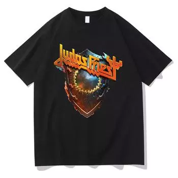 Judas Priest Shield of Pain Tour 2025 Футболки Judas Priest Band Metal Rock Одежда Мужская Женская Хлопковая Футболка Унисекс с Круглым Вырезом Y2K XS чёрный