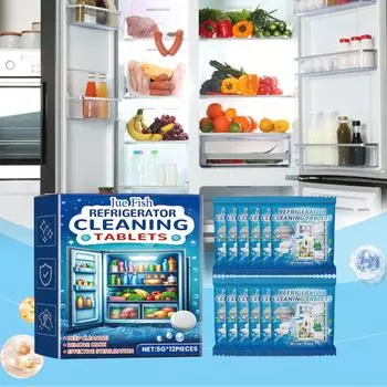 Jue-Fish Очистка холодильника Шипучие таблетки для чистки кухонного холодильника Обезжиривание Дезодорирование Многоцелевое 12pcs