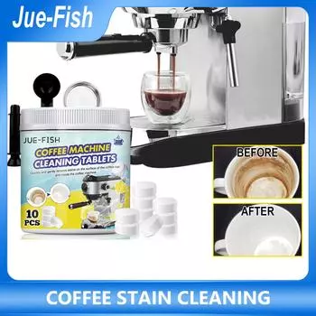 JUE-FISH Шипучие таблетки для очистки пятен от кофе для чистки чайных чашек Кофейные чашки Посуда Таблетки для чистки пятен от кофе 10pcs