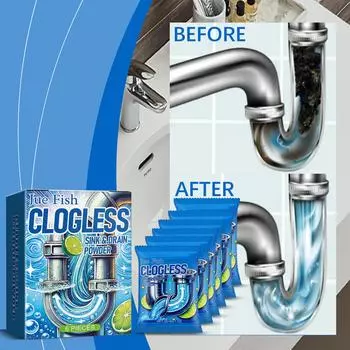 JUE FISH Средство для прочистки канализации, кухонный туалет, порошок для прочистки стоков, жир, засоры, дезодорант, чистящее средство 6PCS