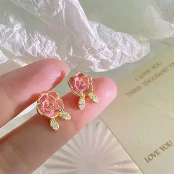 Juezi Rose Set Sweet Girlish Temperament Серьги Кольца Подарок Лучшему Другу