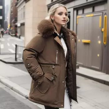 Юго-Восточная Азия 2024 новая корейская версия свободная хлопковая одежда женская талия большой меховой воротник бархатный пирог для преодоления женского прилива M белый