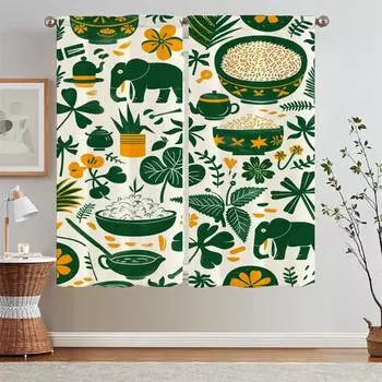 Юго-восточный азиатский стиль разделительные кухонные шторы 2 шт. оконные шторы для гостиной бисерные подхваты для штор затемняющие кудри W50xH70cmx2pcs-CL