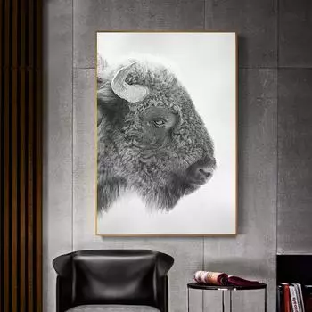 Юго-западное изображение животного бизона, современное настенное искусство, холст с принтом, постер, черно-белая картина для подарка, гостиной, домашнего декора, Cuadros 21x30cm No Framed