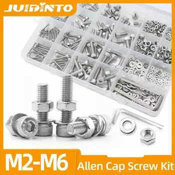 JUIDINTO Hex Socket Head Cap Bolts and Nuts M2 M2.5 M3 M4 M5 M6 Stainless Steel Allen Head Screw Nut Washers Assortment Kit