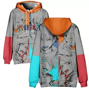 Jujutsu Kaisen Аниме Печатный Толстовка Tie Dye Толстовка Уличная Толстовка С Капюшоном Мужчины Женщины Косплей Спорт XS